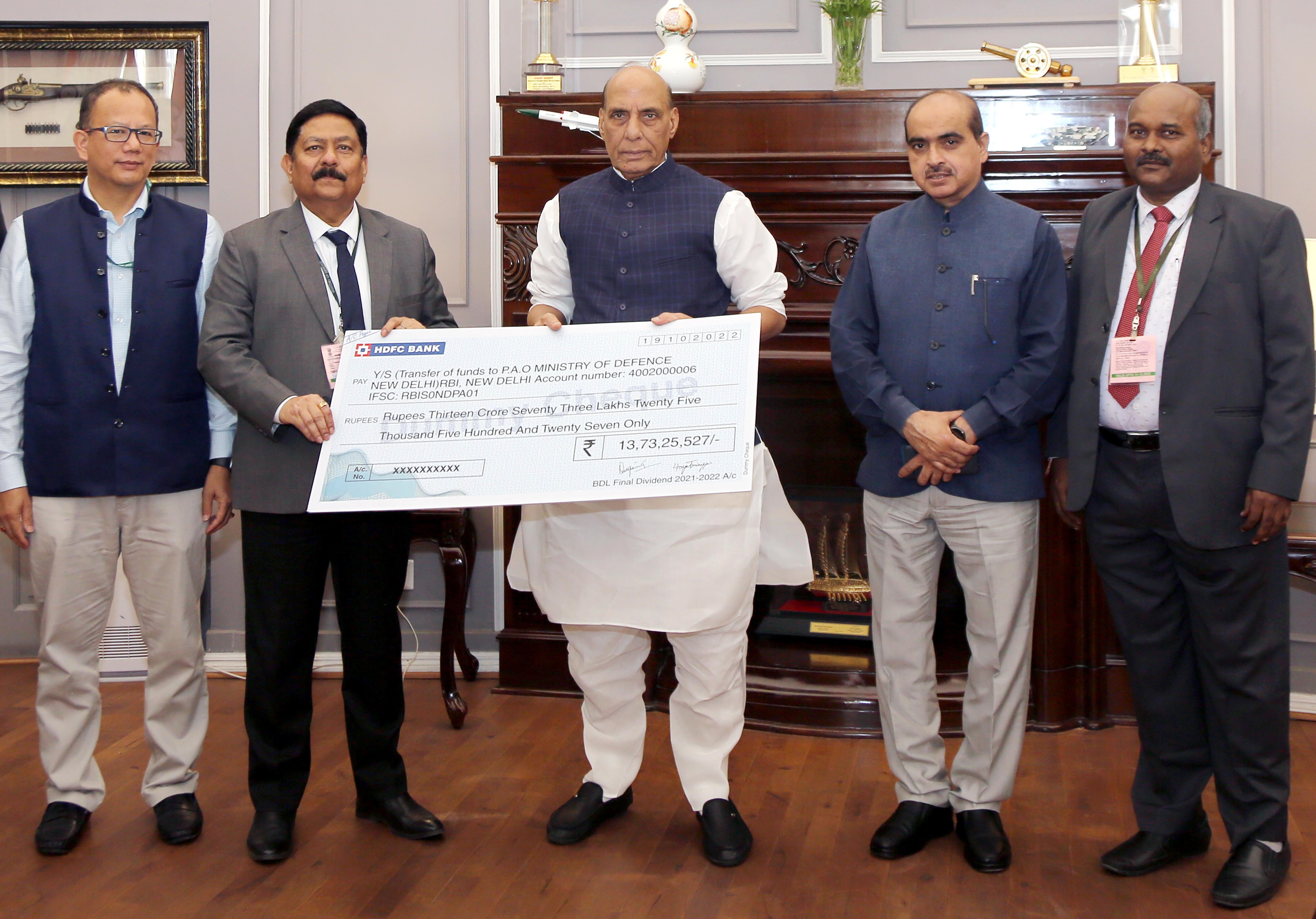 बीडीएल ने सरकार को अंतिम लाभांश का भुगतान किया