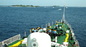 Image of ICG Ship entering Male Harbour