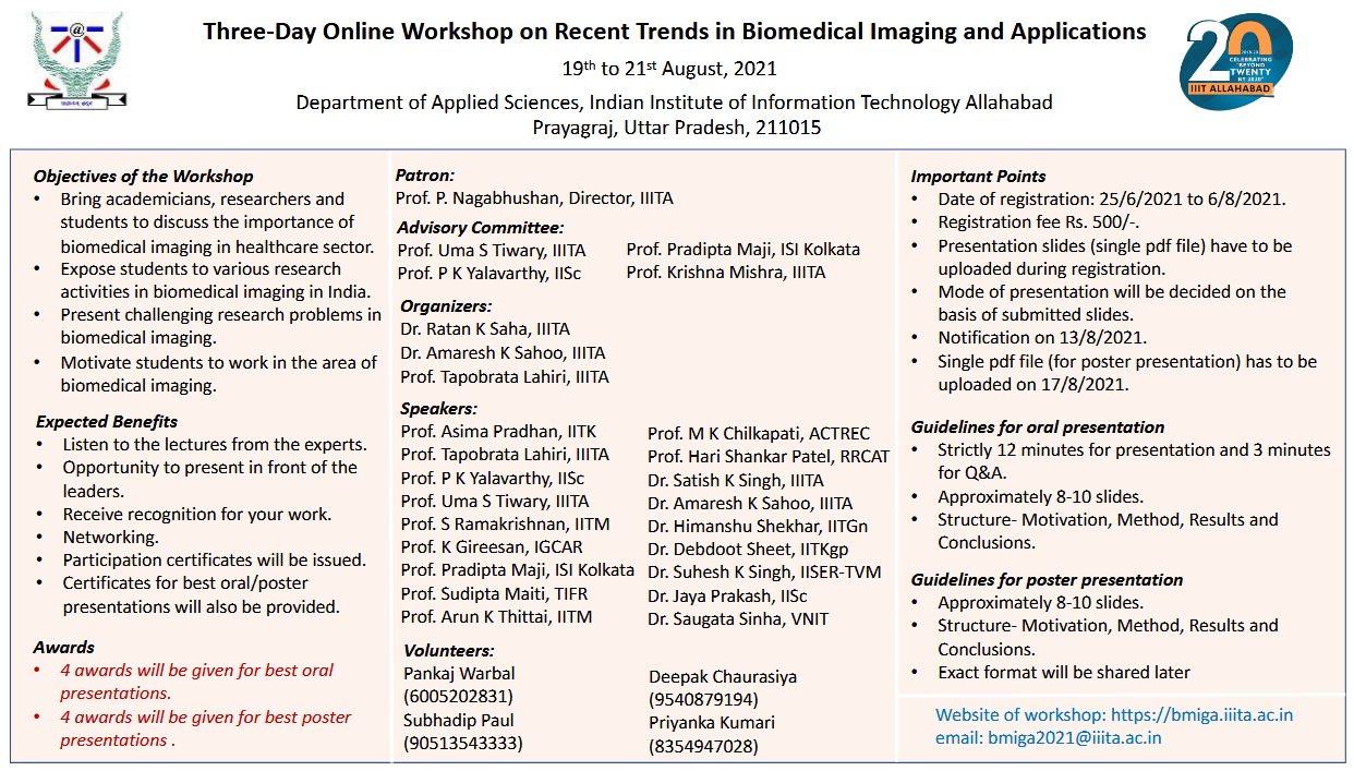 BMIGA 2021 - Three-Day Online Workshop on Recent Trends in Biomedical Imaging and Applications