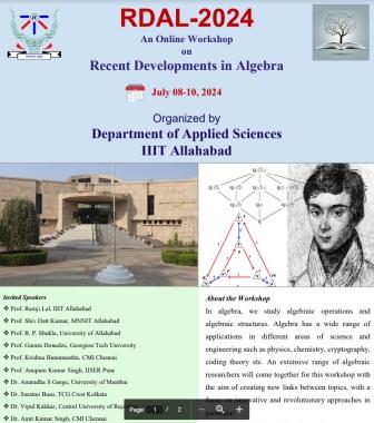 Workshop on Recent Developments in Algebra July 08 - July 10, 2024 at IIIT Allahabad