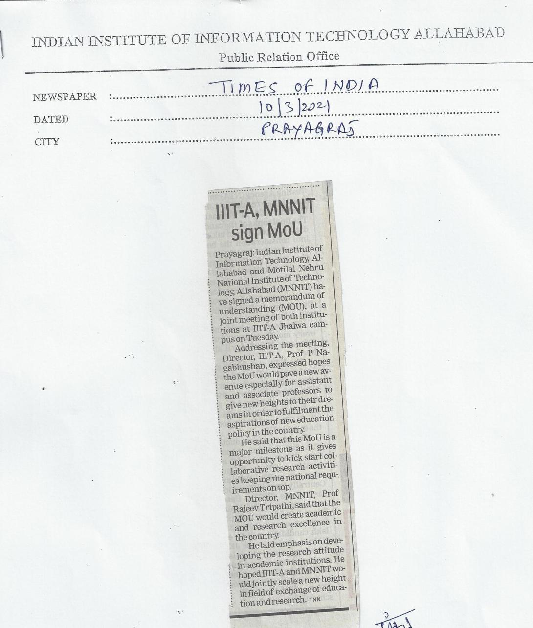 IIIT-A MNNIT Sign MoU