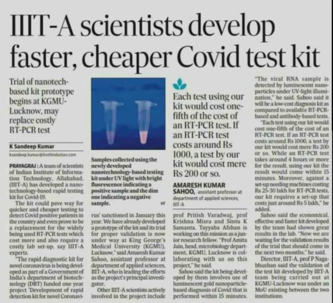 IIIT-A Scientists develop faster, cheaper Covid test kit