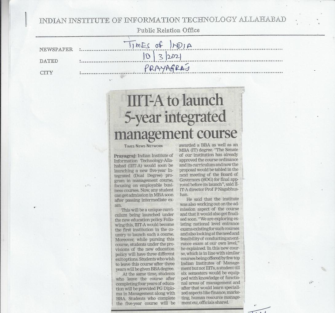 IIIT-A to launch 5-Years integrated management course