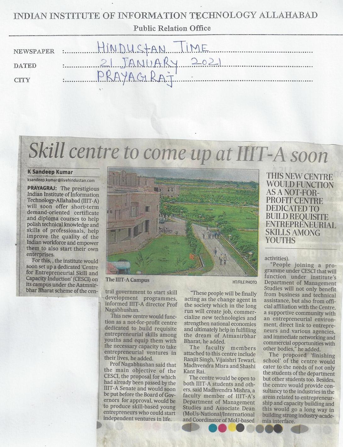 Skill Centre to come up at IIIT-A soon