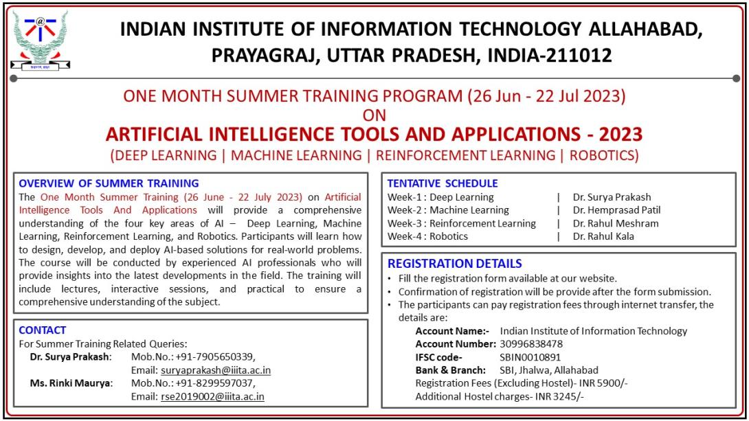 Summer Training On Artificial Intelligence Tools And Applications - 2023