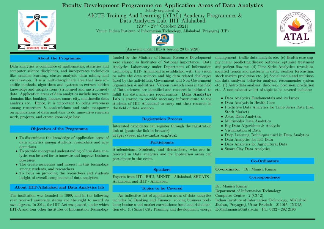 Faculty Development Programme on Application Areas of Data Analytics