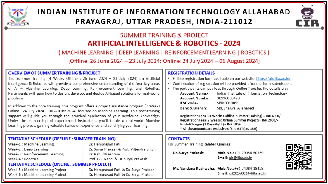 Summer Training & Project On Artificial Intelligence & Robotics - 2024