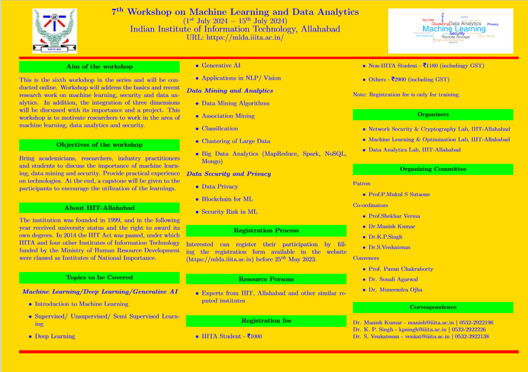 7th Workshop on Machine Learning & Data Analytics (MLDA)