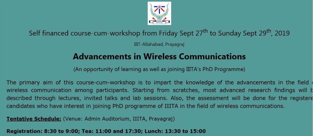 3-days Self Finance Course cum Workshop (Advancement in Wireless Communications)