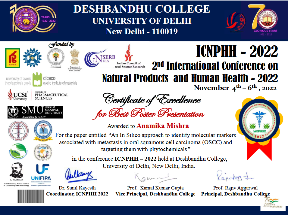 Congratulations Anamika for Best Poster