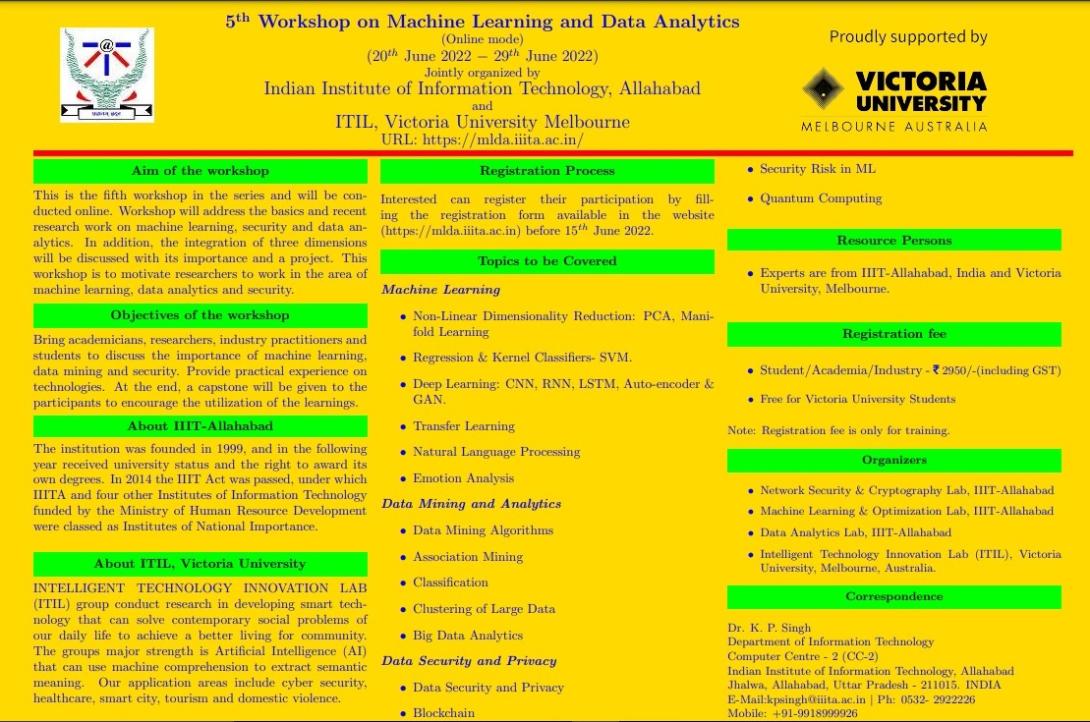 5th Workshop on Machine Learning & Data Analytics (MLDA)